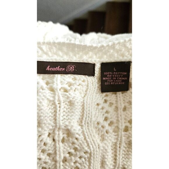 Heather B Crochet Belted Button Up Cardigan White Women's L - Picture 6 of 6
